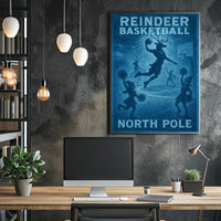 Reindeer Basketball At The North Pole Poster