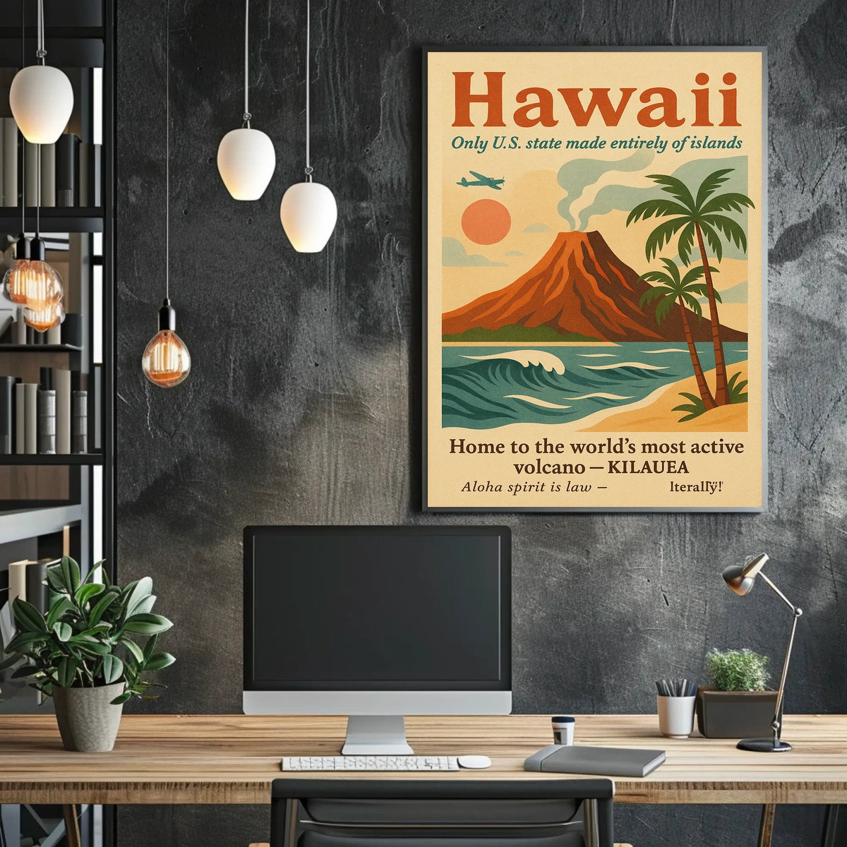 Hawaii Vintage Travel Poster: Volcano and Adventure