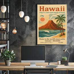 Hawaii Vintage Travel Poster: Volcano and Adventure