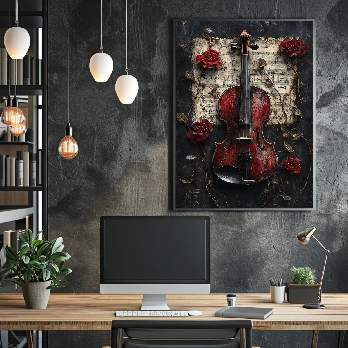 Red Violin Symphony: Timeless Elegance Elegant Artistic Poster