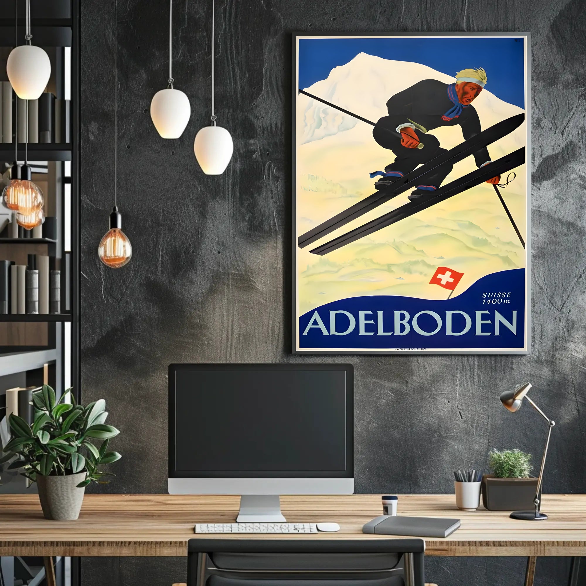 Swiss Alps Ski Adventure: Vintage Travel Poster PosterGoat