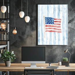 Watercolor Kitten In Basket With American Flag Poster