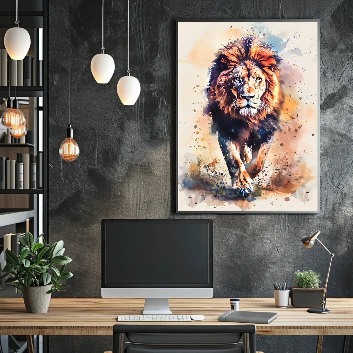 Majestic Lion in Watercolor Poster