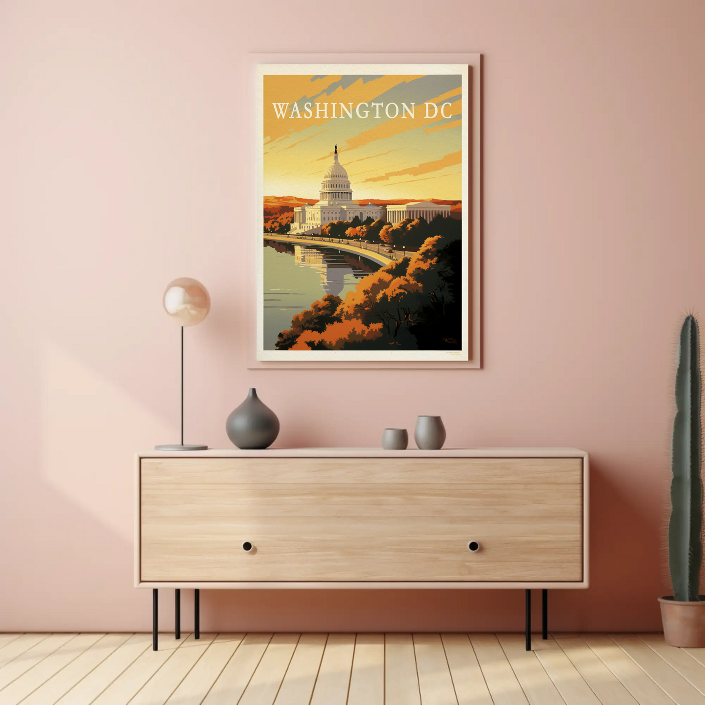 Washington DC Capitol Waterfront Sunset Travel Poster
