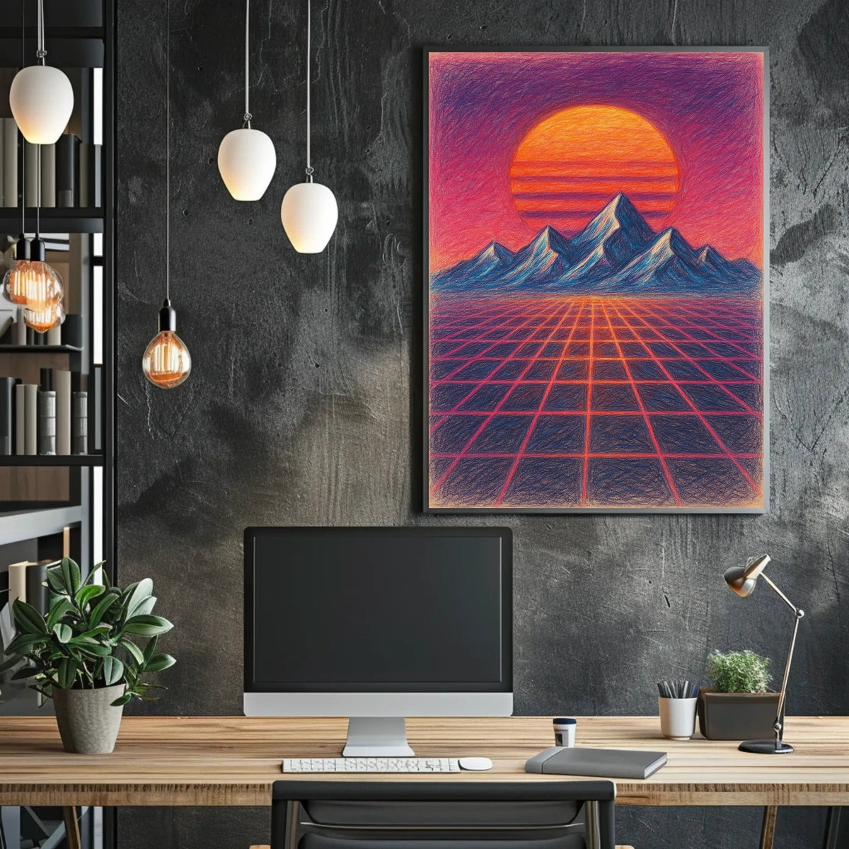 Vibrant Retro-Futuristic Synthwave Landscape Futuristic Sci-Fi Poster