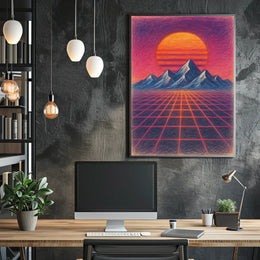 Vibrant Retro-Futuristic Synthwave Landscape Futuristic Sci-Fi Poster