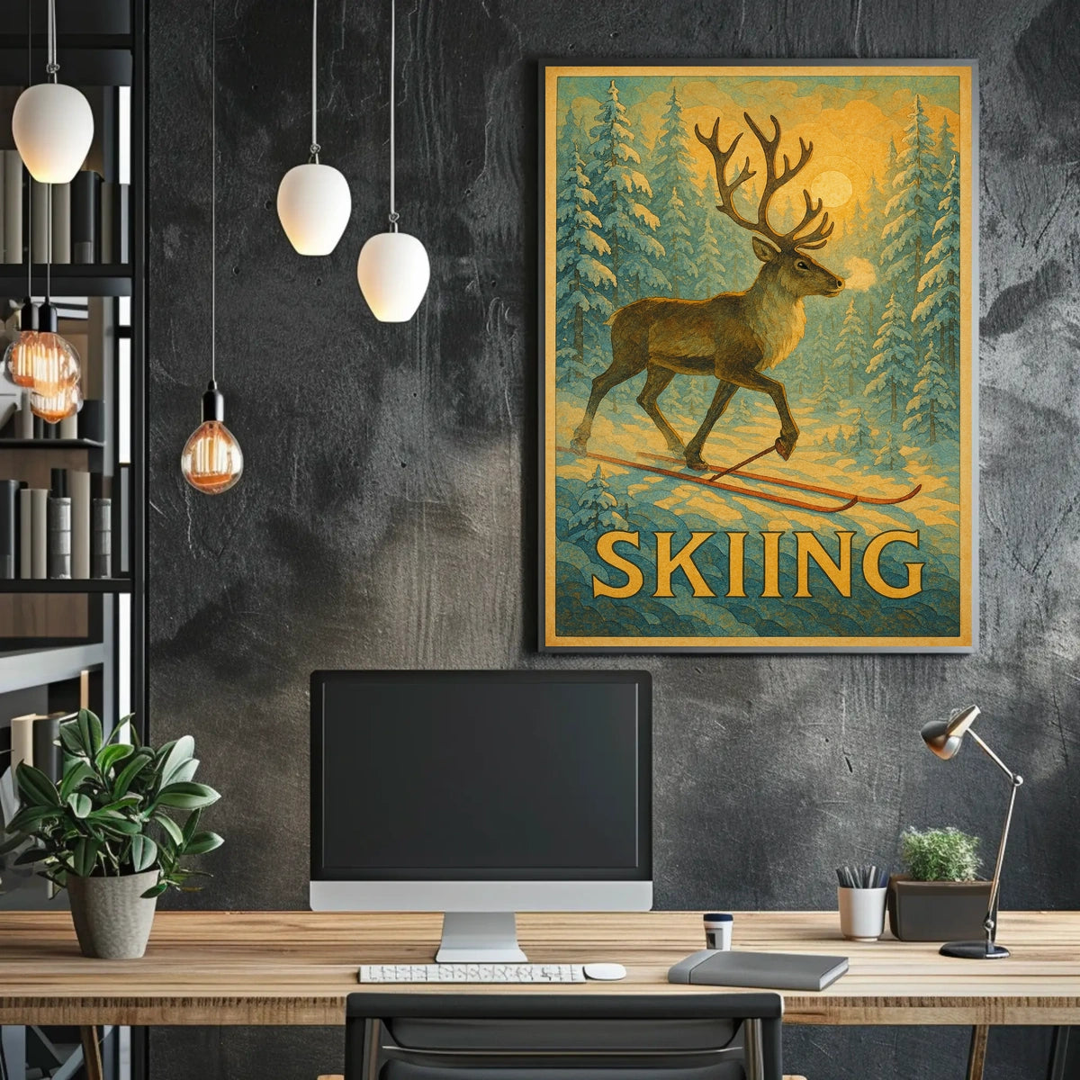 Skiing Reindeer Adventure Poster