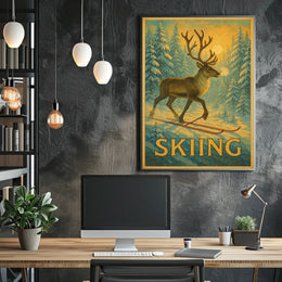 Skiing Reindeer Adventure Poster