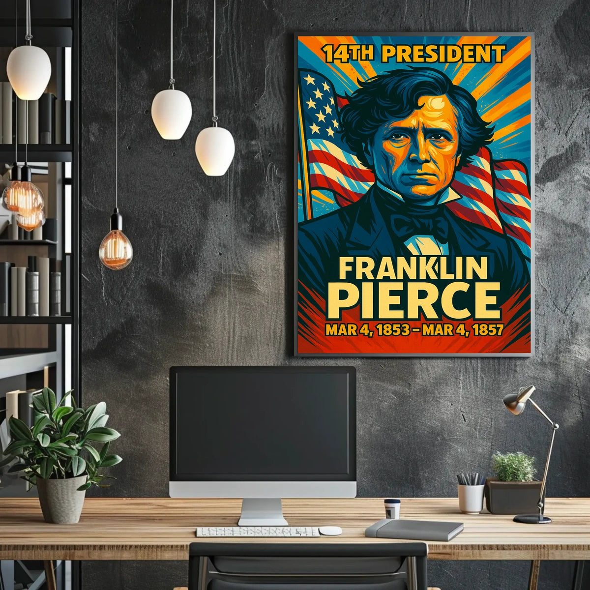 Franklin Pierce 14th President of the United States Colorful Comic Book Style Poster
