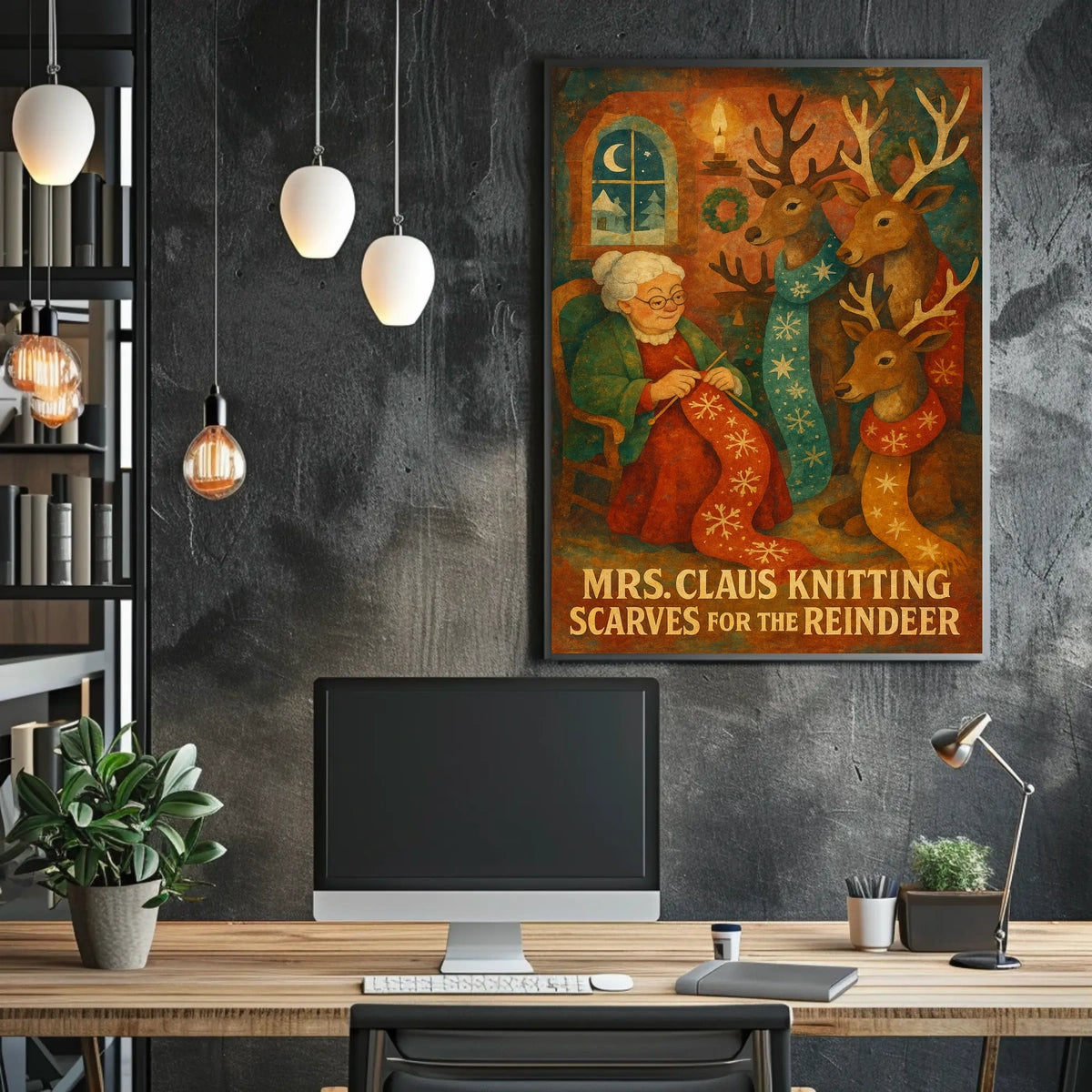 Mrs. Claus Knitting For The Reindeer Poster