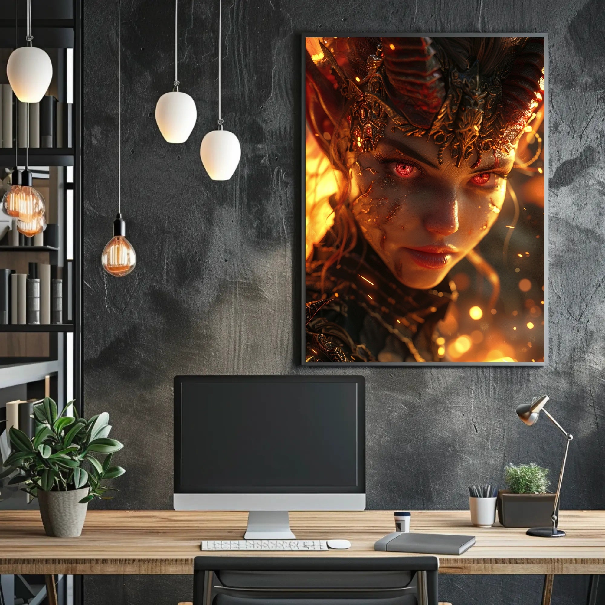 Mystical Warrior with Glowing Red Eyes Poster PosterGoat