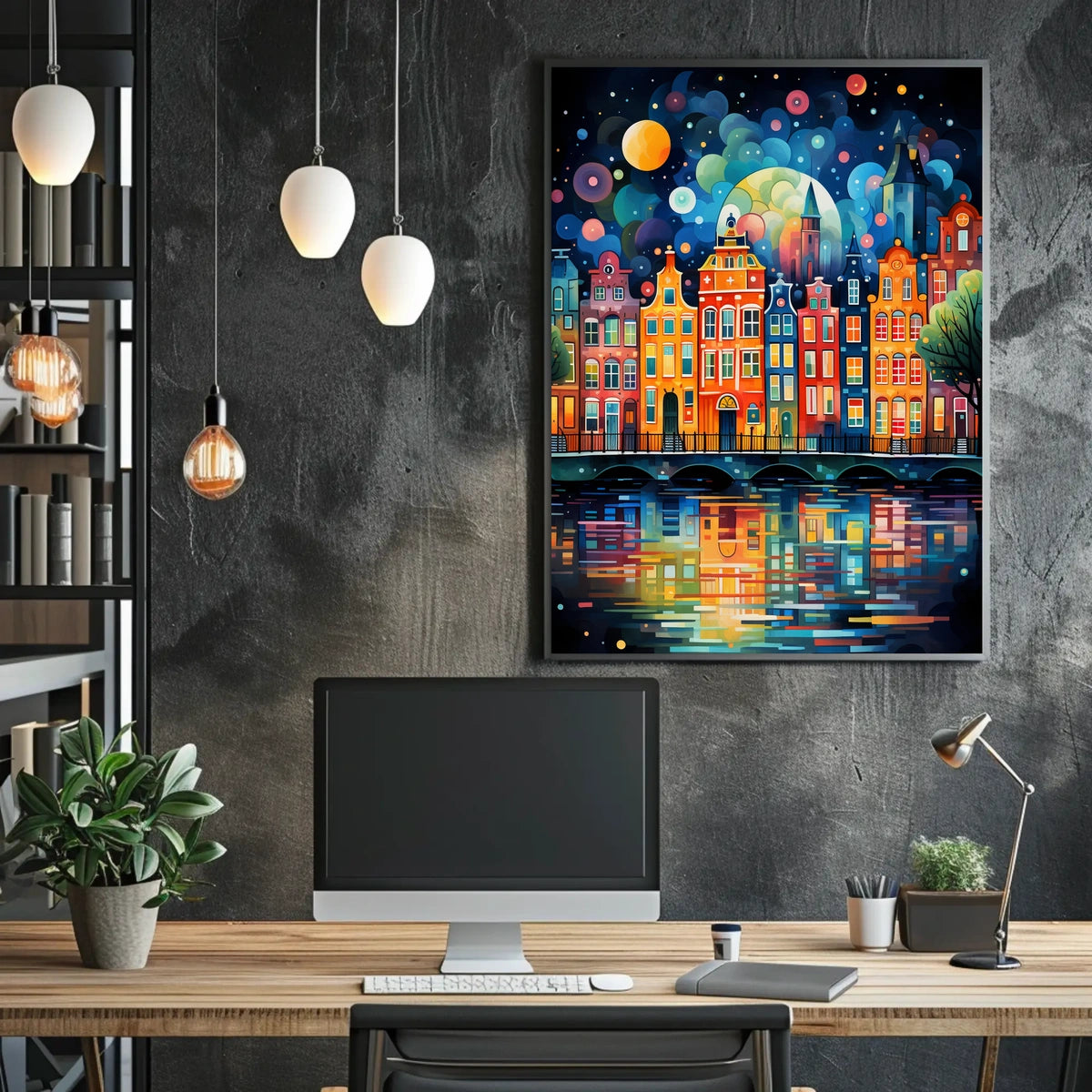 Amsterdam Canal Night Art Print: Abstract, Artistic Poster