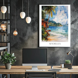 Serene Seychelles Beach Scene Travel Poster PosterGoat