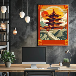 Tranquil Pagoda at Sunset Poster