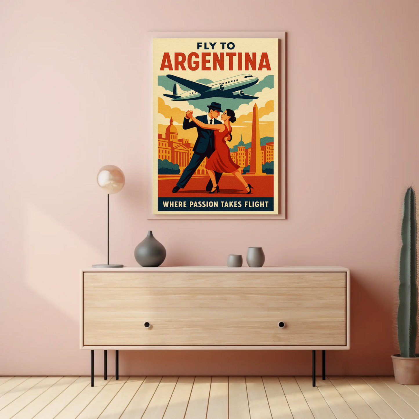 Fly To Argentina Dance And Skyline Travel Poster