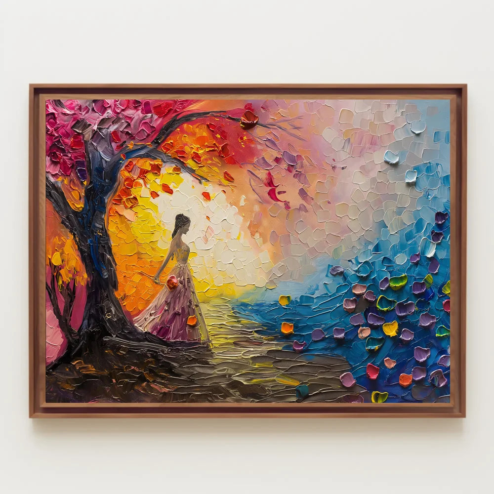 Dreamlike Woman Under Vibrant Abstract Tree Poster