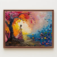 Dreamlike Woman Under Vibrant Abstract Tree Poster