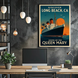 Queen Mary Long Beach Vintage Travel Poster