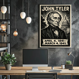 John Tyler 10th President of the United States B & W Comic Sketch Poster