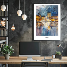 Louvre Pyramid at Night: Impressionistic Travel Poster PosterGoat