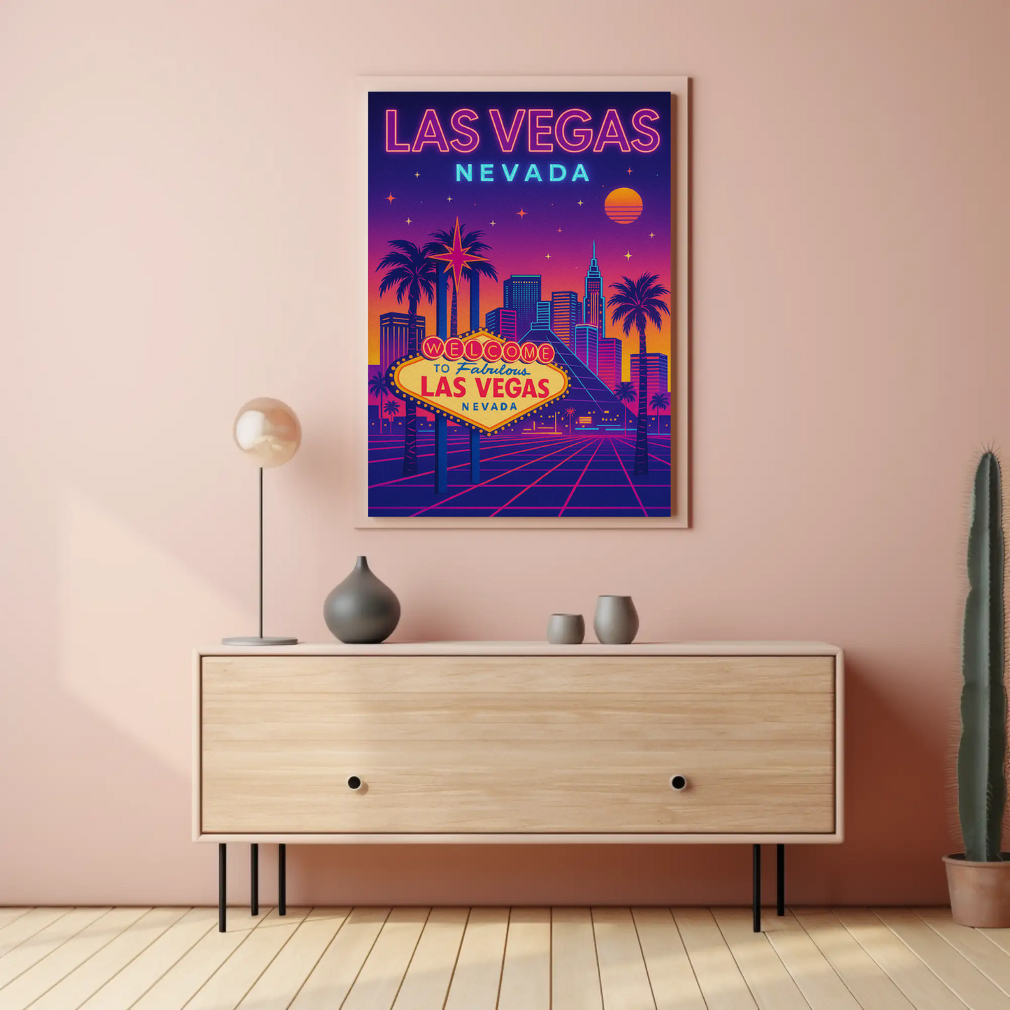 Las Vegas Nevada Neon Retro Skyline Poster