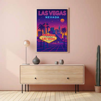 Las Vegas Nevada Neon Retro Skyline Poster