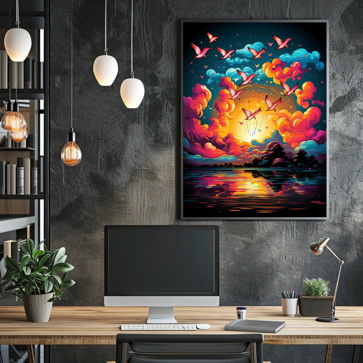 Flight of Freedom: Birds at Sunset Art Poster