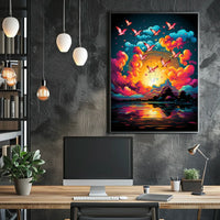 Flight of Freedom: Birds at Sunset Art Poster
