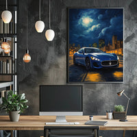 Maserati Blue Sports Car at Night Artistic Poster