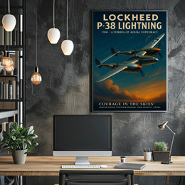 P-38 Lightning Vintage Aviation Poster Print