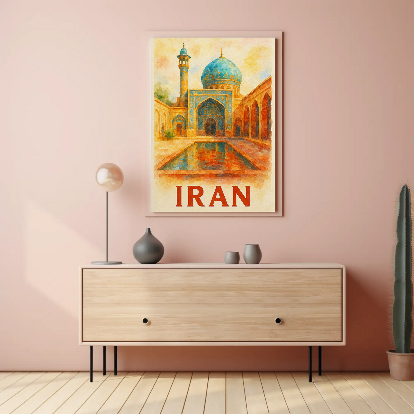 Iran Mosque Watercolor Travel Poster