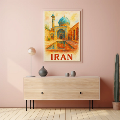 Iran Mosque Watercolor Travel Poster