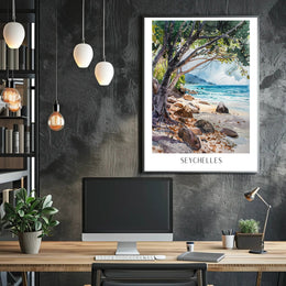 Secluded Seychelles Beach Scenery Travel Poster PosterGoat