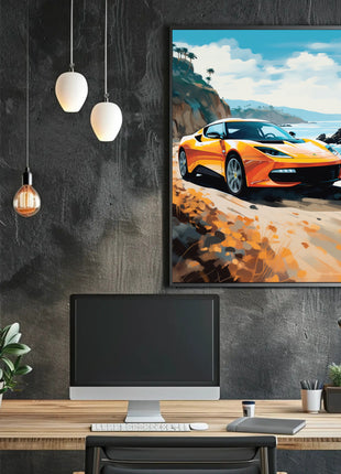 Modern Sports Car Adventure Coastal Road Travel Poster