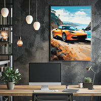 Modern Sports Car Adventure Coastal Road Travel Poster