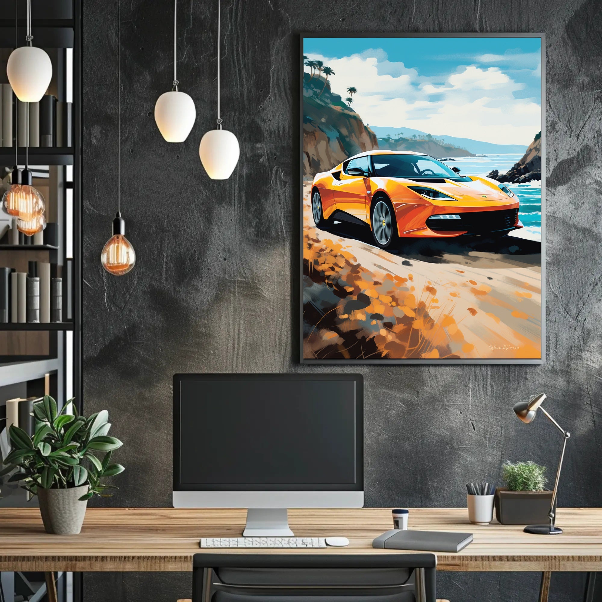 Modern Sports Car Adventure Coastal Road Travel Poster