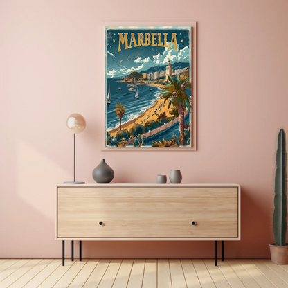 Marbella Coastal Beach Resort City Travel Poster