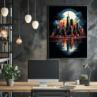 Futuristic Cityscape Moonlit Skyline Art Poster