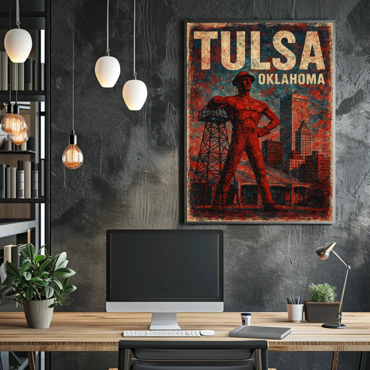 Tulsa Oklahoma Cityscape Vintage Travel Decor Poster