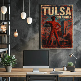 Tulsa Oklahoma Cityscape Vintage Travel Decor Poster