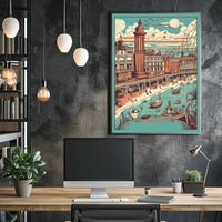 Vintage Coastal Town Illustration Poster
