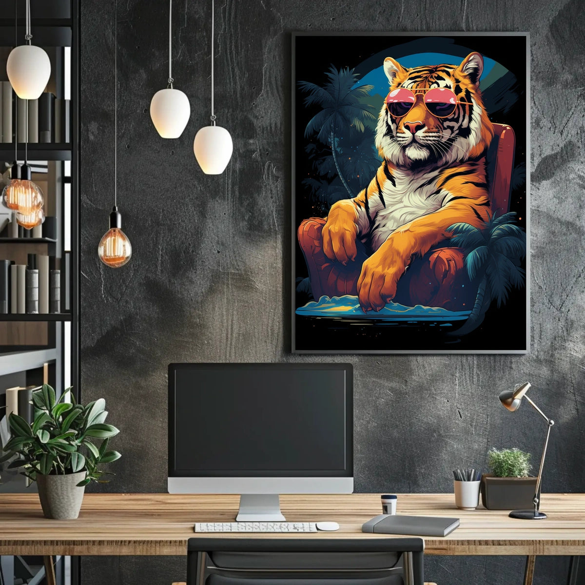 Tiger on Chair with Sunglasses - Animal Poster