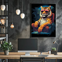 Tiger on Chair with Sunglasses - Animal Poster