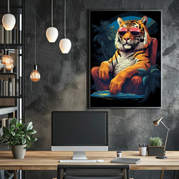 Tiger on Chair with Sunglasses - Animal Poster