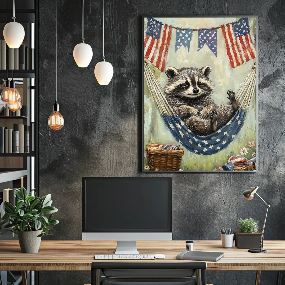 raccoon lounging in a hammock Poster