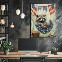 raccoon lounging in a hammock Poster
