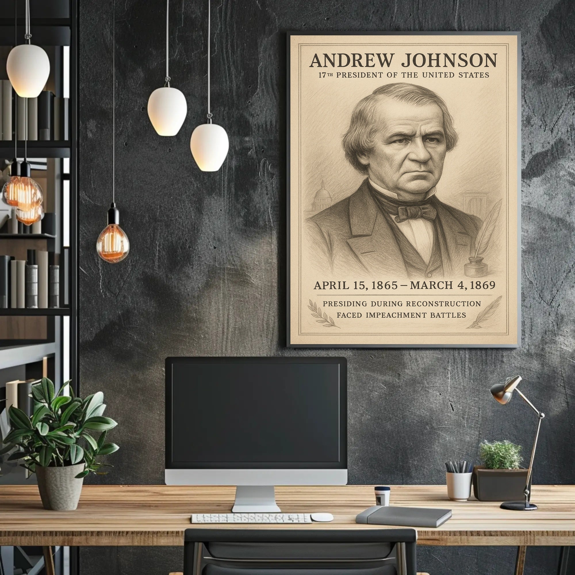Andrew Johnson 17th President Sketch Poster Art Print for Home Decor PosterGoat