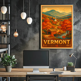 Vermont Autumn Landscape Poster Rustic Scenic Wall Art