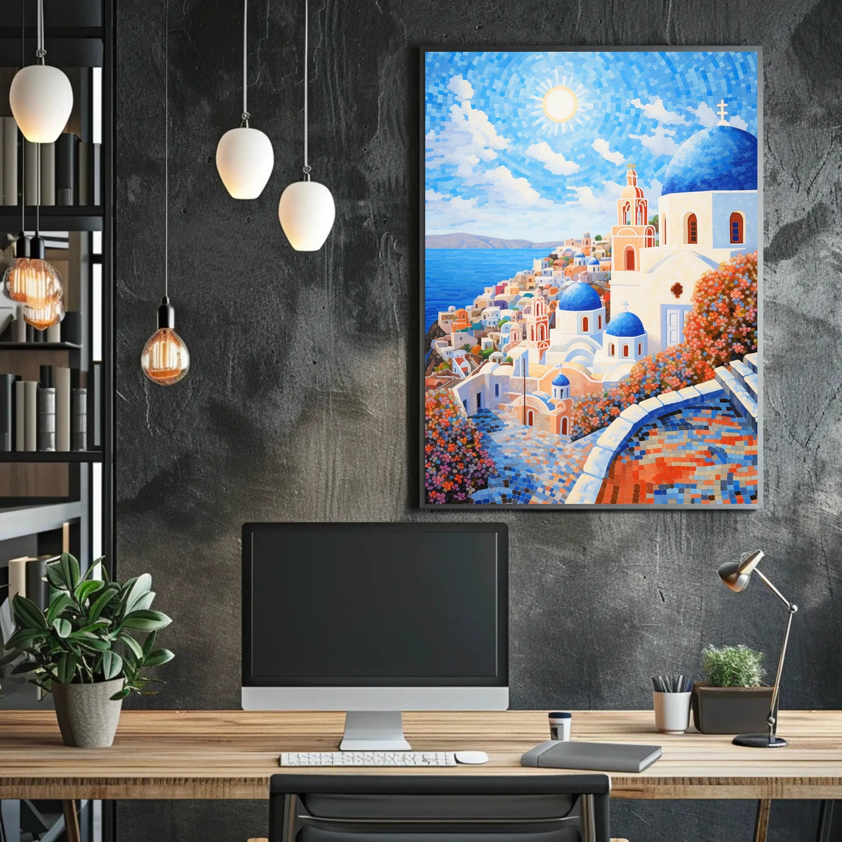 Santorini Coastal Art Print with Mediterranean Flair - Travel Poster