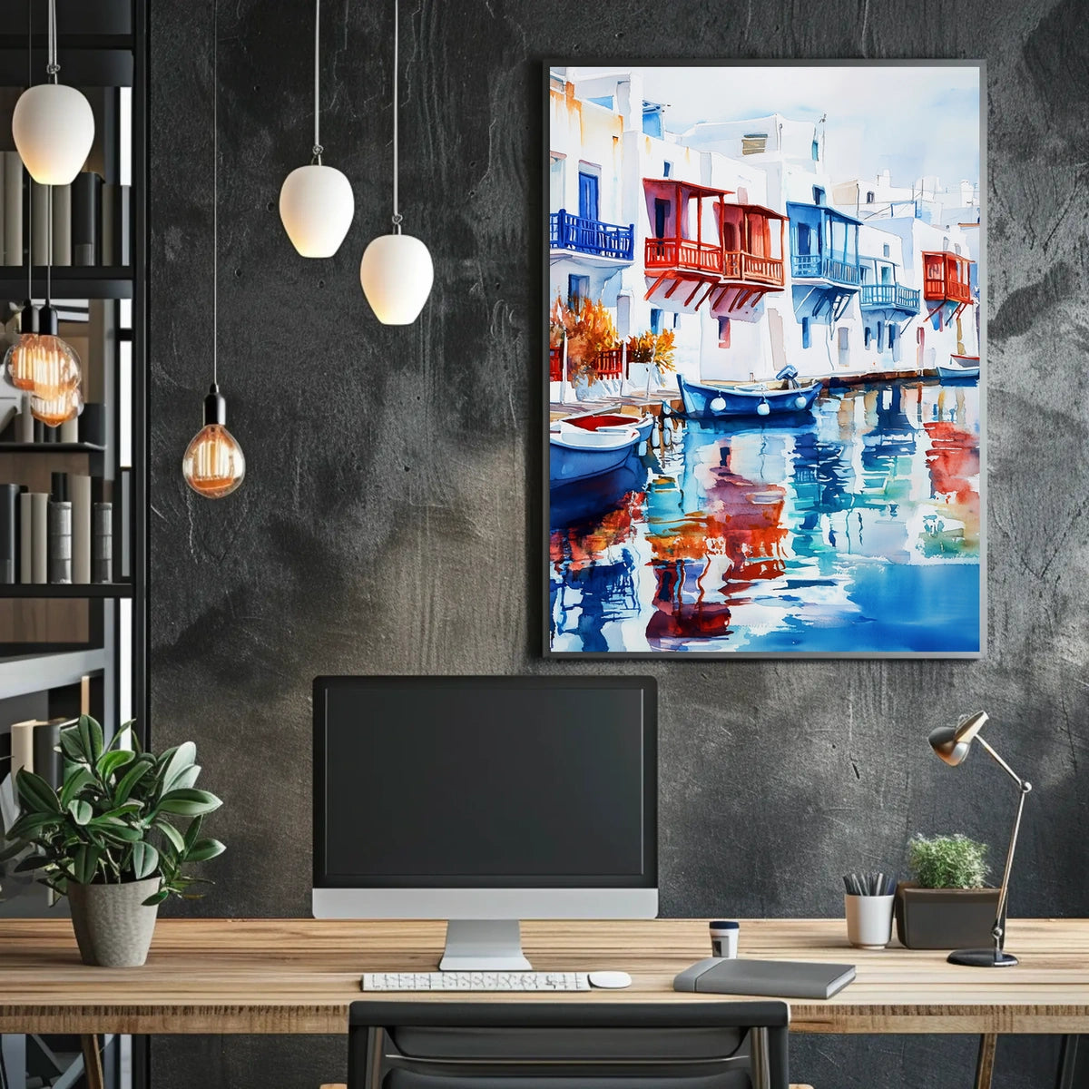 Greece Mykonos Colorful Waterfront Poster
